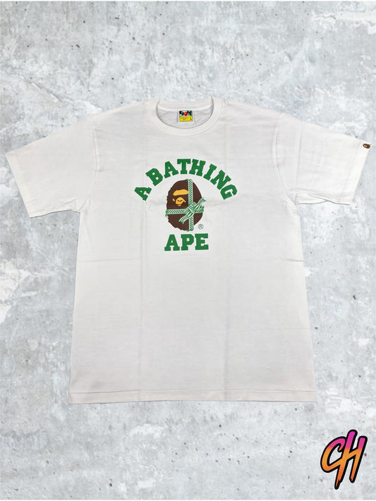 BAPE Christmas College White/Green T-Shirt Size Large