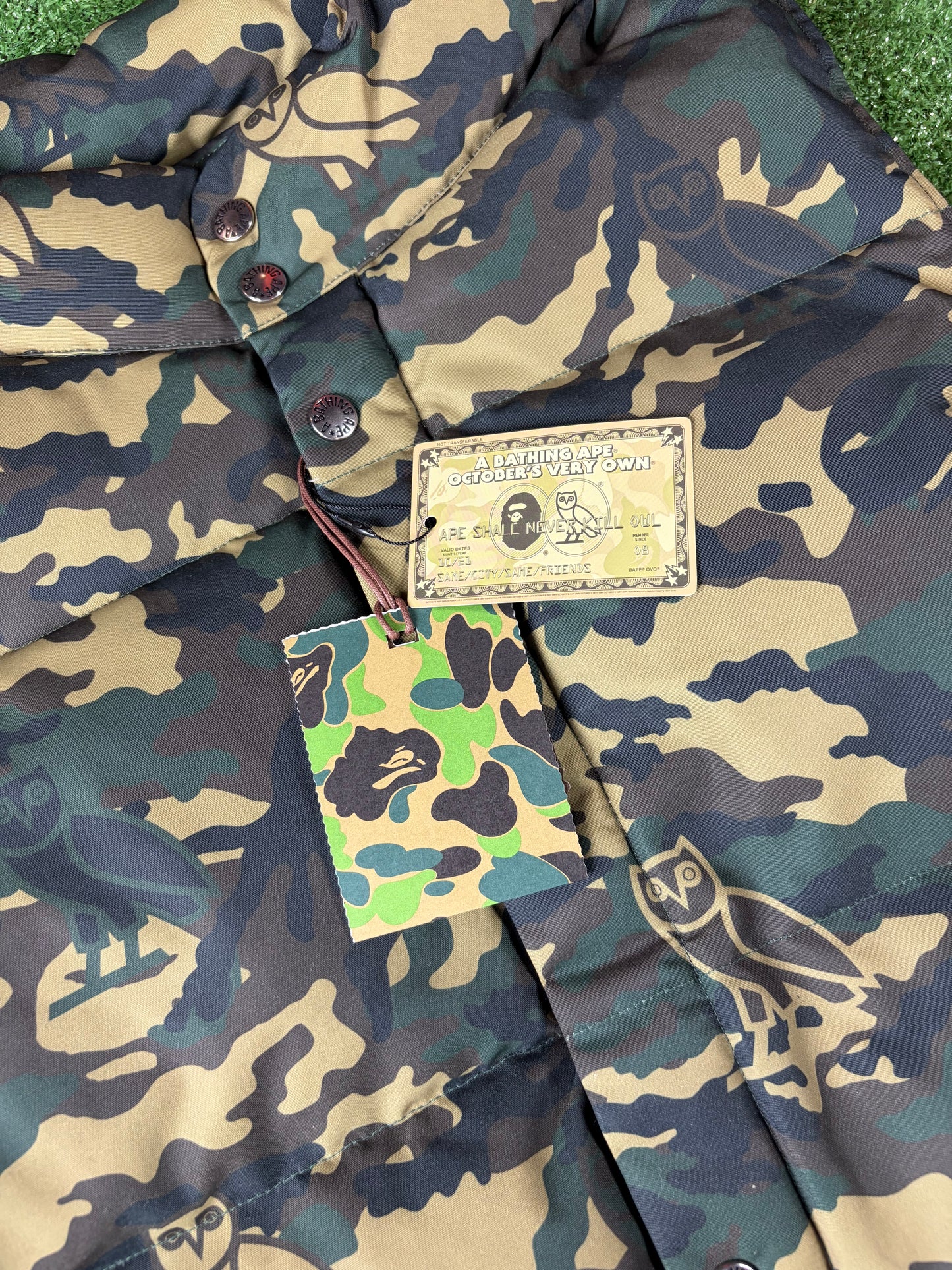 Bape X OVO Woodland Camo Green Down Vest Size XL