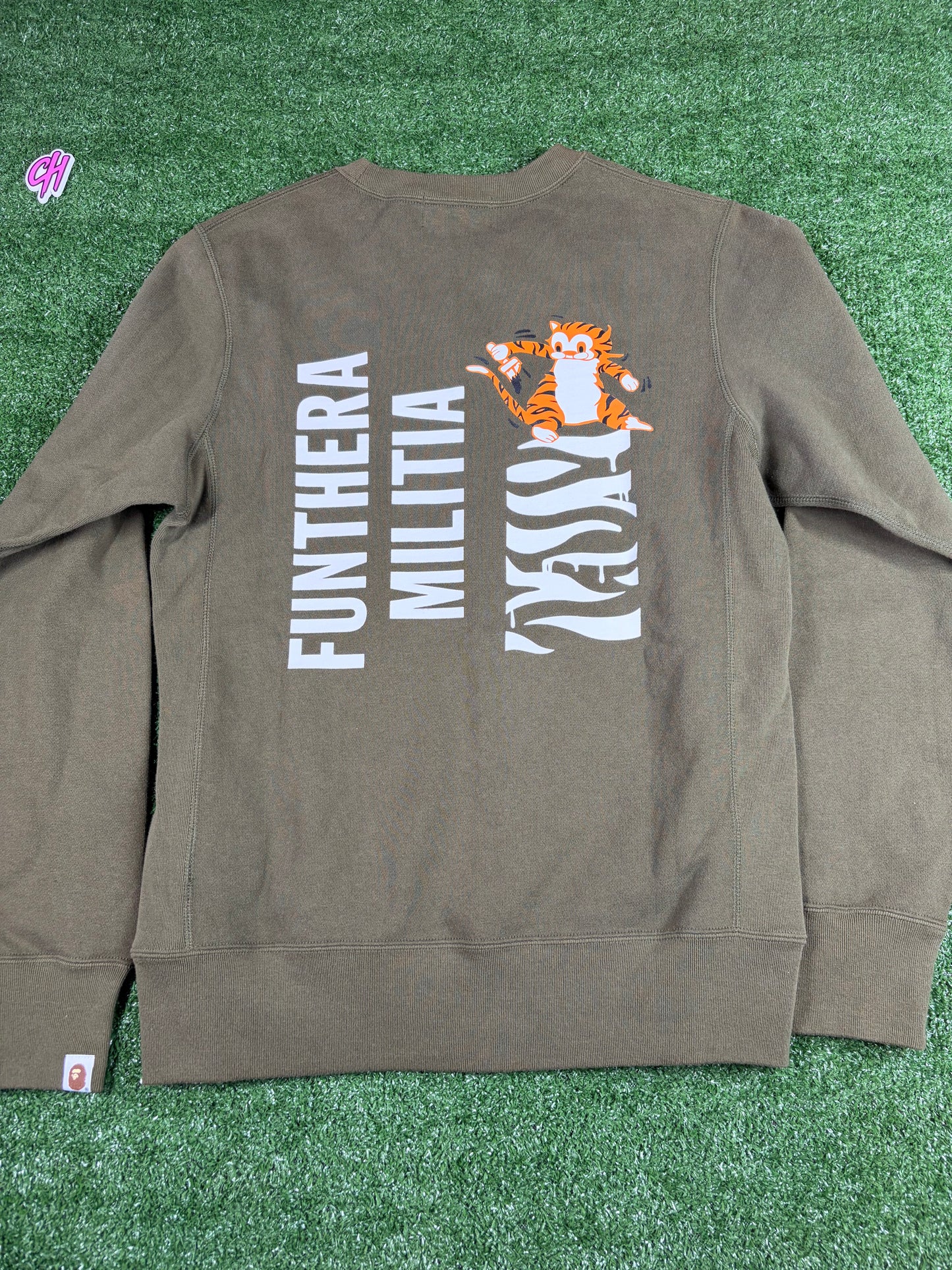 BAPE Tiger HeavyWeight Olive Crewneck FW19 Size Medium