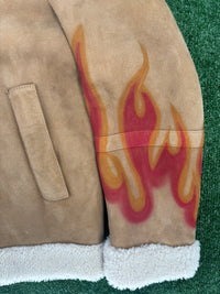 Palm Angels Burning Flames Sherling Trucker Jacket Size Medium (MSRP: $4,305)