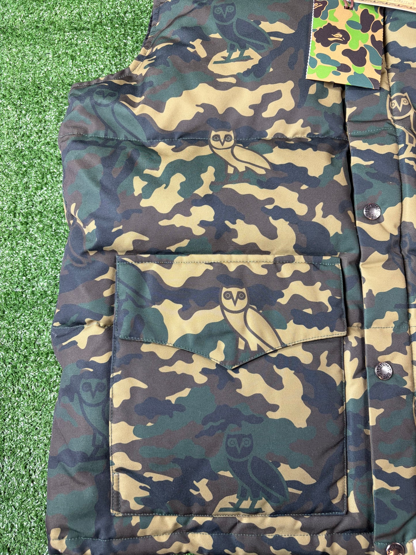 Bape X OVO Woodland Camo Green Down Vest Size XL