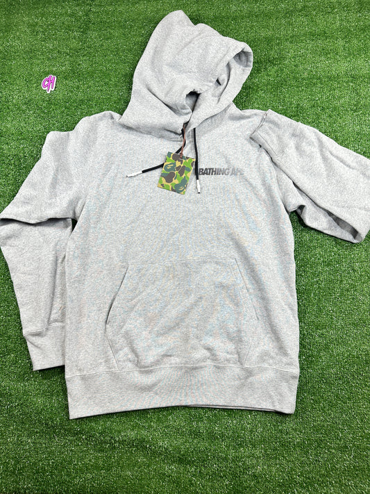 BAPE Grey 'Fading Logo' Pullover Hoodie (STAINED) - Size Large
