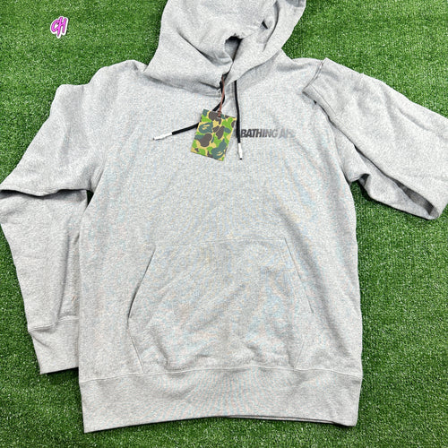 BAPE Grey 'Fading Logo' Pullover Hoodie (STAINED) - Size Large