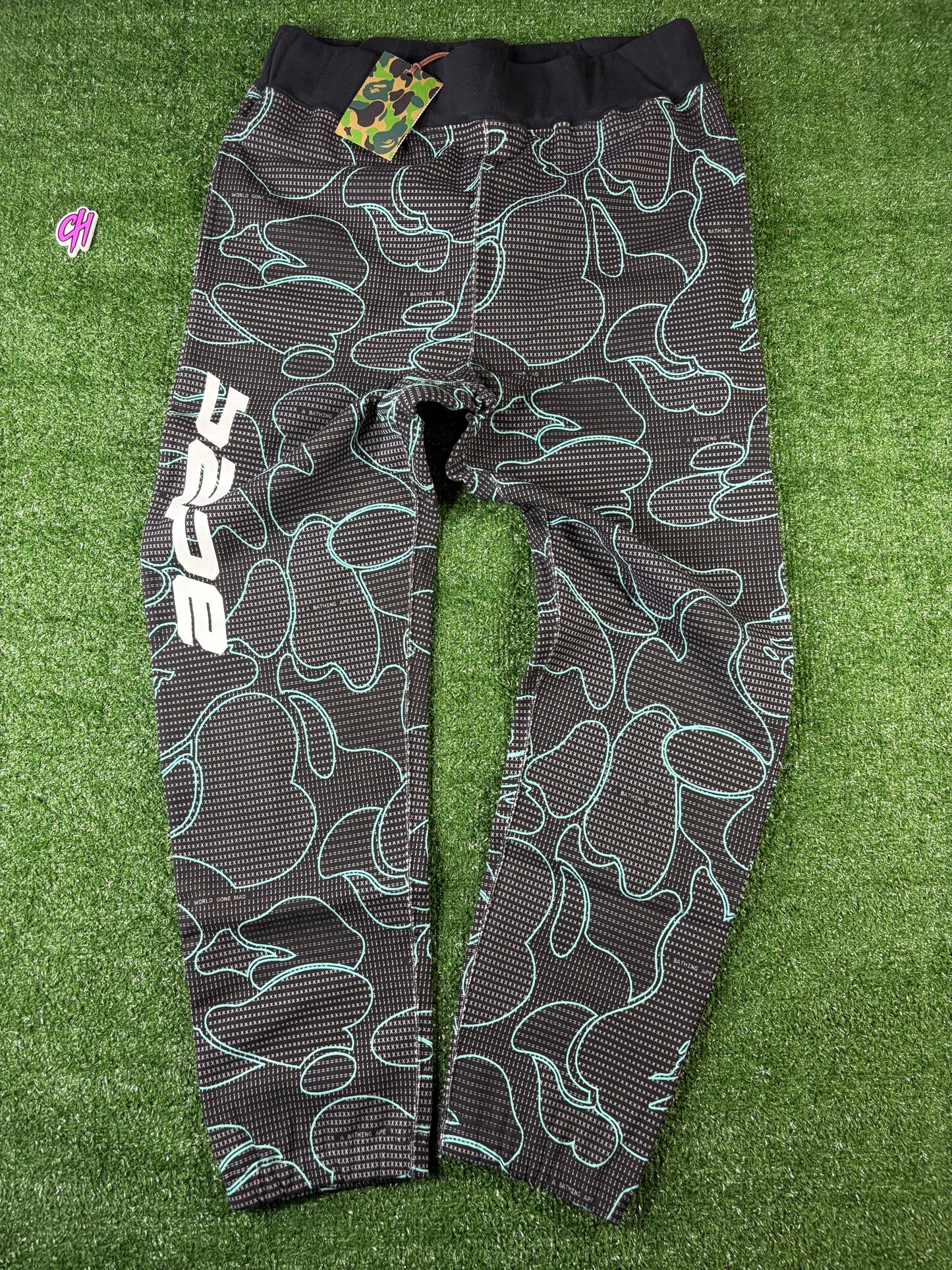 Bape Text Code Camo Black Jogger Sweatpants Size Large