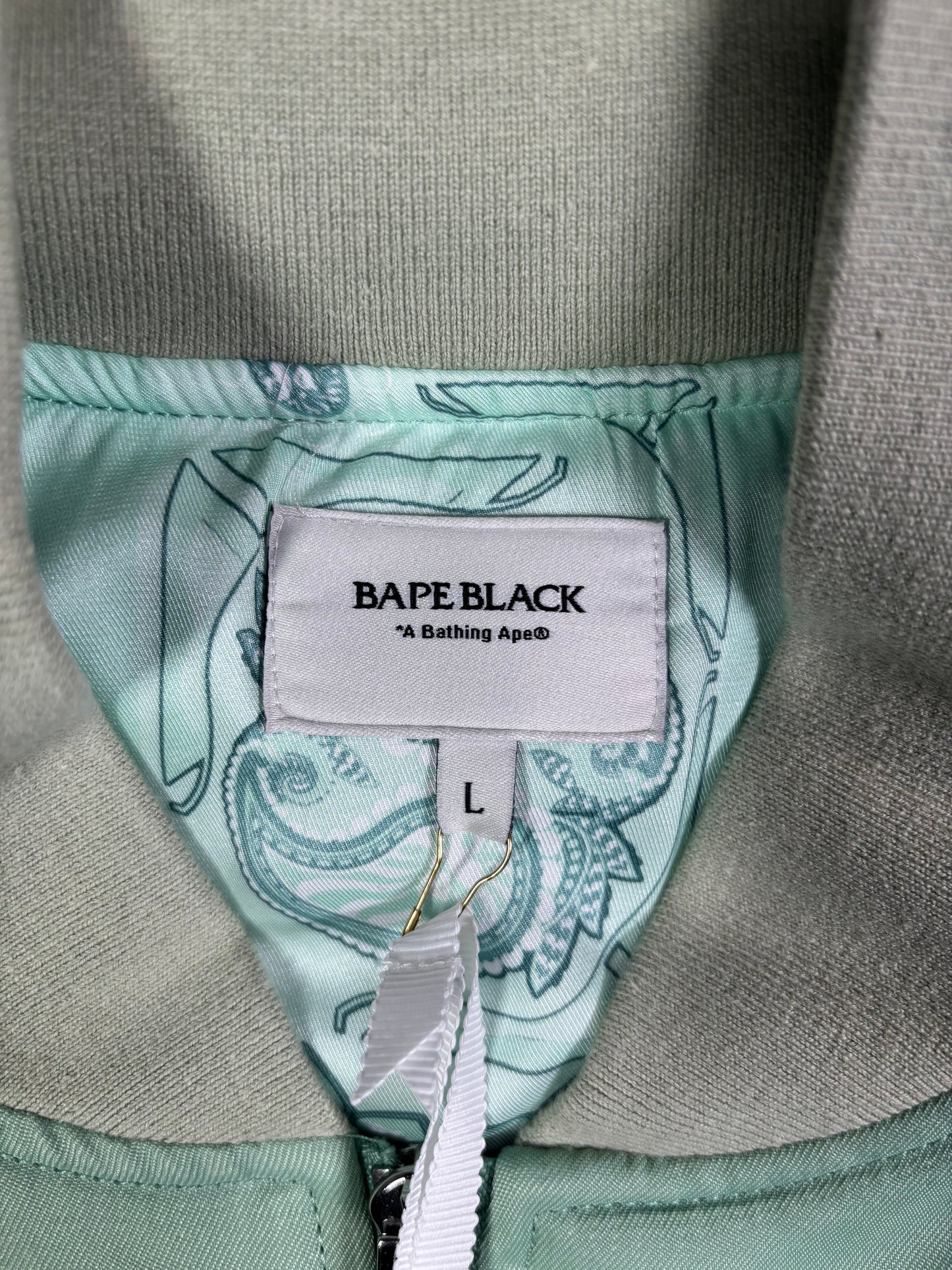 Bape Black Teal Satin Bomber Jacket Size Large (MSRP: $900.00)