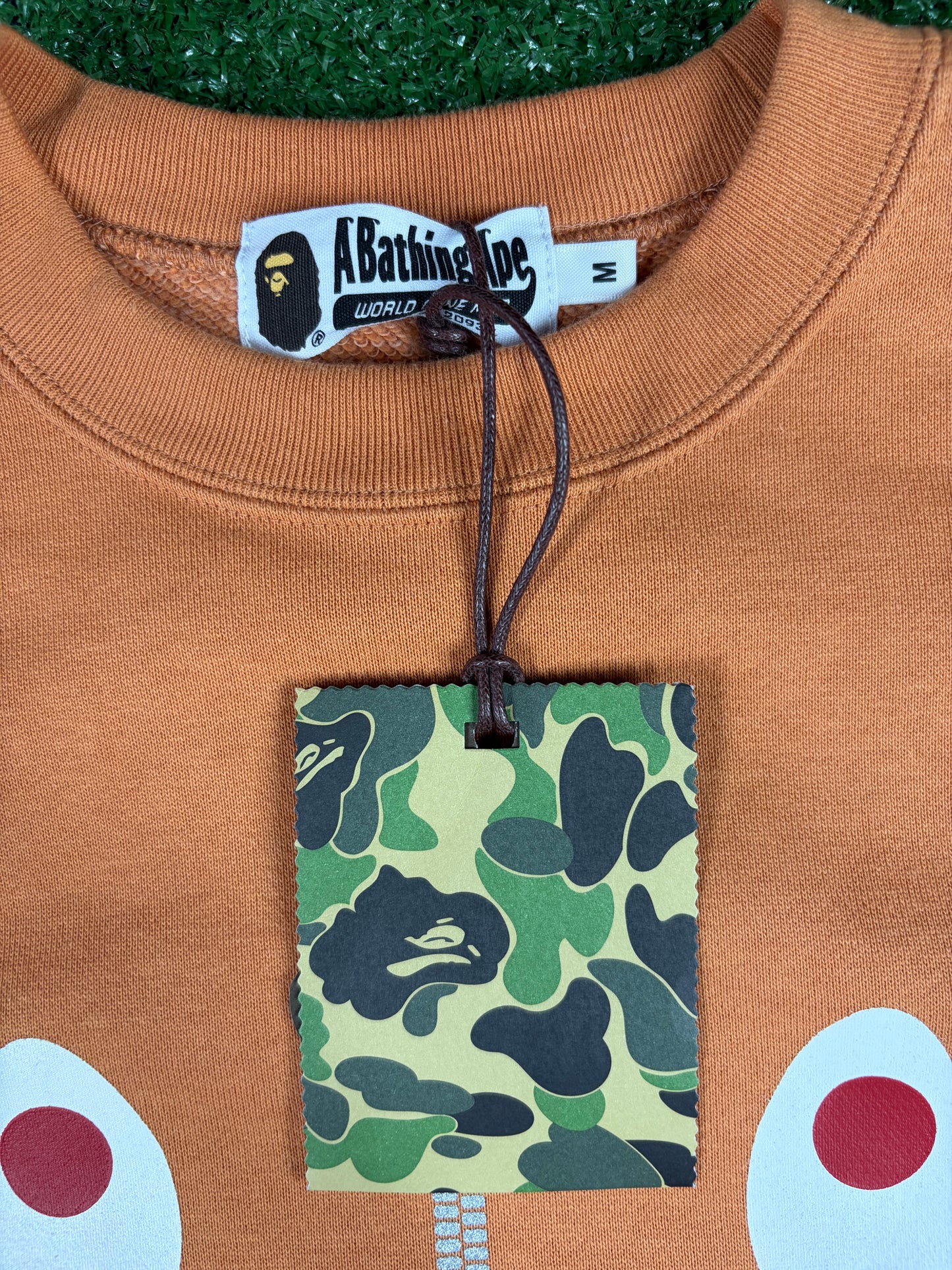 BAPE Embroidered Orange Shark Crewneck Sweater Large