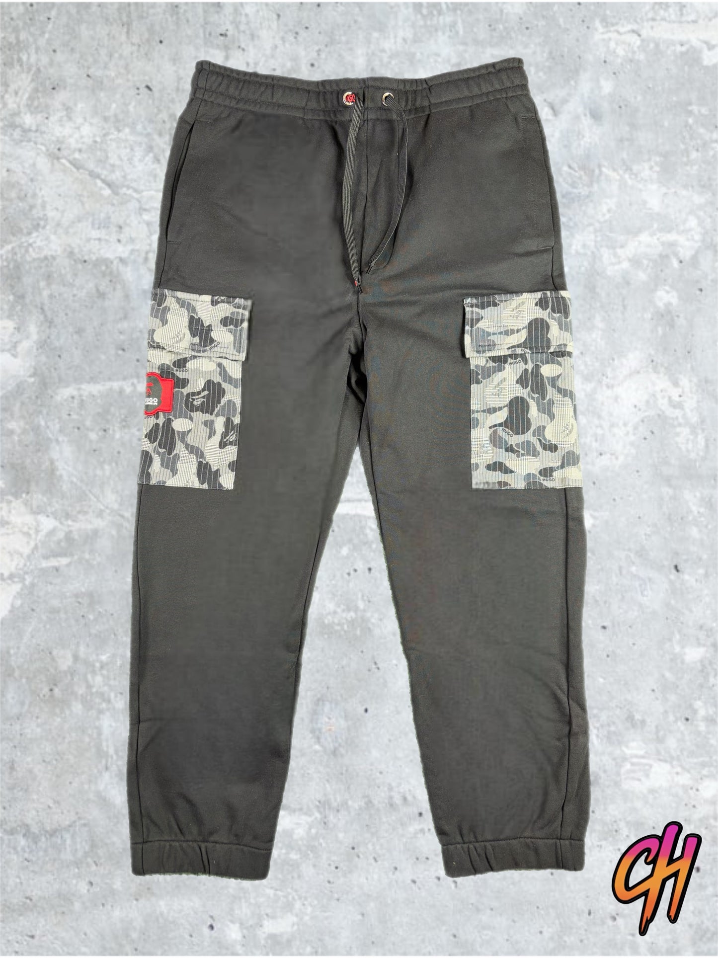 BAPE x Hugo Boss Camo Black Cargo Sweatpants Size XL