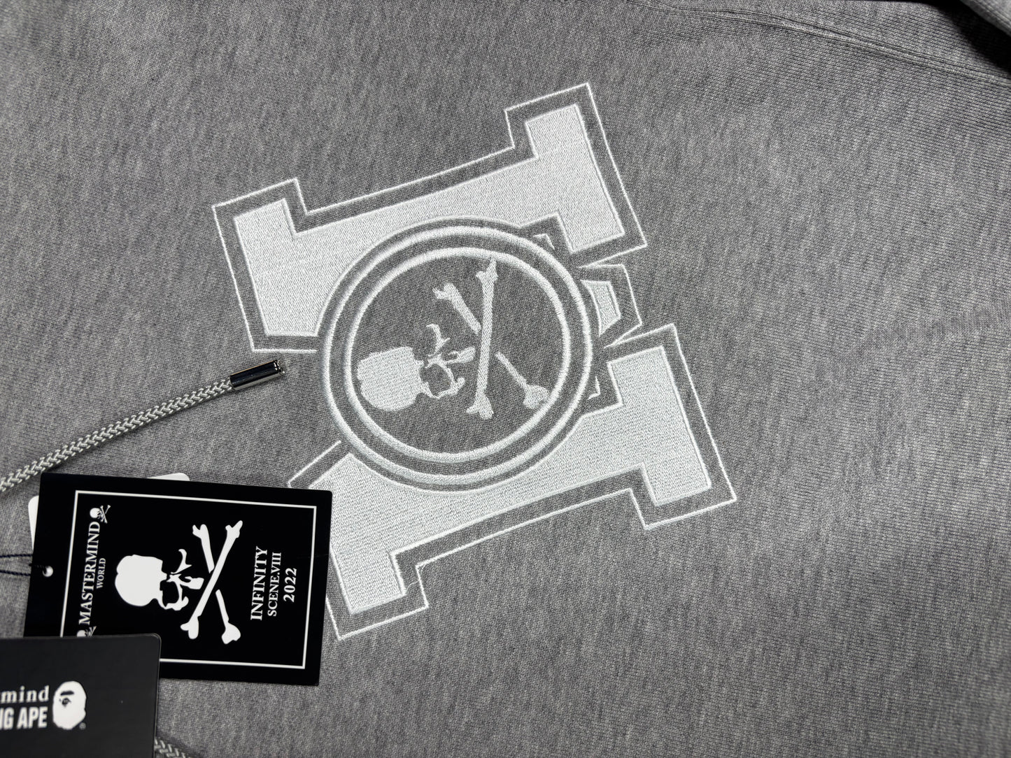 Mastrmind World Vs. Bape All-Over Embroidered Grey Hoodie Size Medium