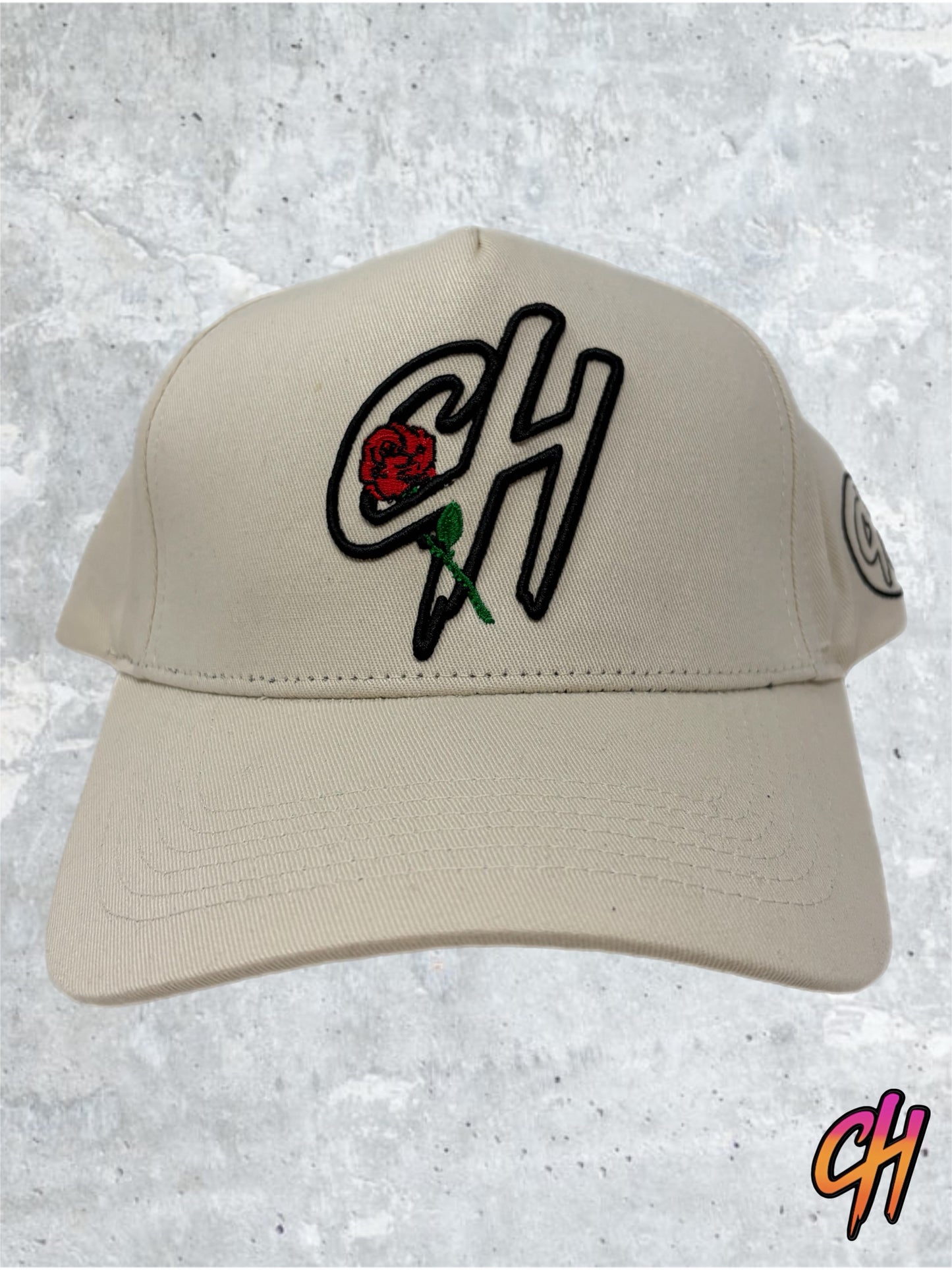 Central Hype Embroidered Rose Logo Beige SnapBack Hat