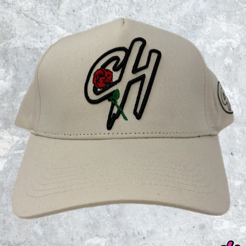 Central Hype Embroidered Rose Logo Beige SnapBack Hat