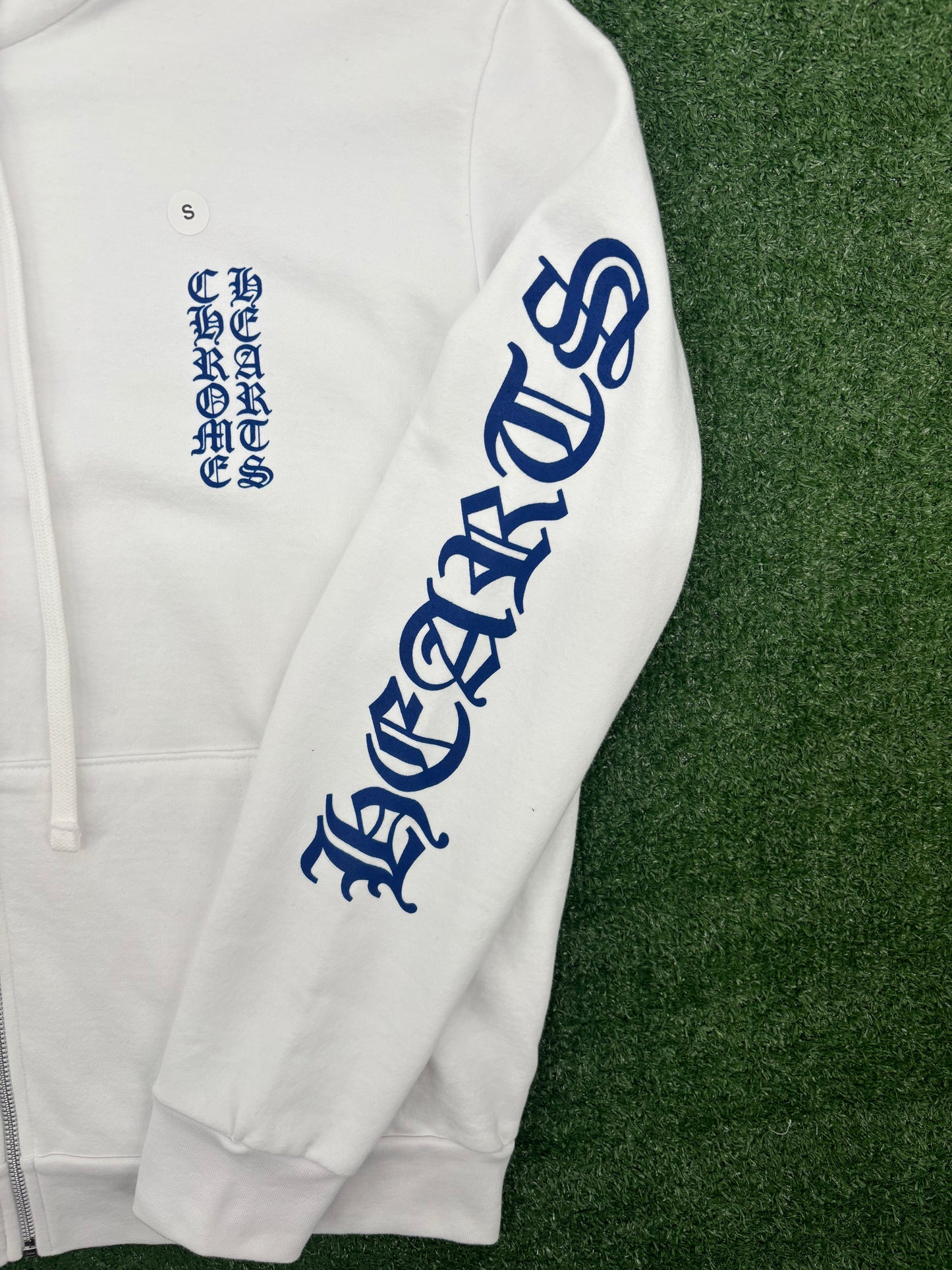 Chrome Hearts Blue Vertical Logo White Zip-Up Hoodie Size Small