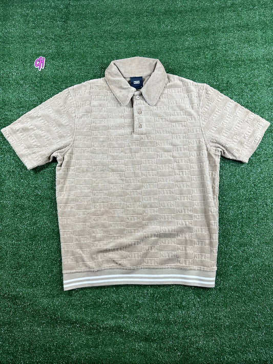 Kith Graham Velour Beige Men's Polo Shirt (STAINED) - Size Small