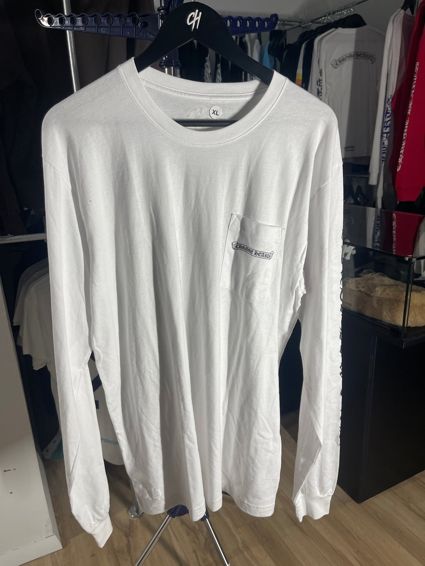 Chrome Hearts Scroll Logo White Pocket L/S T-Shirt Size Small
