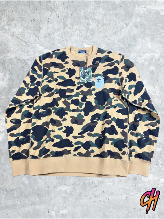 BAPE 1st Camo Ape Head Yellow Crewneck Sweater Size Large