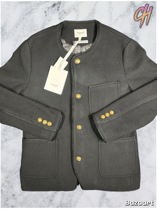 Bape Black Collarless Wool Black Chinese Jacket Size Large (MSRP: $1,000)