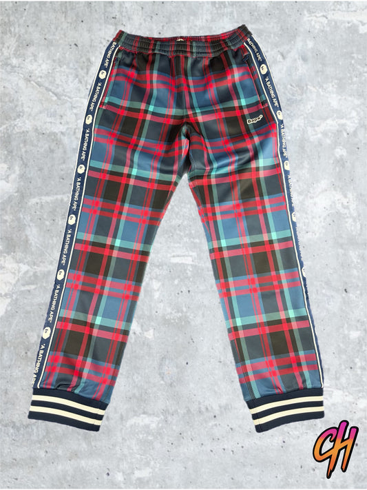 Bape Plaid Check Navy Jersey Track Pants Size XL