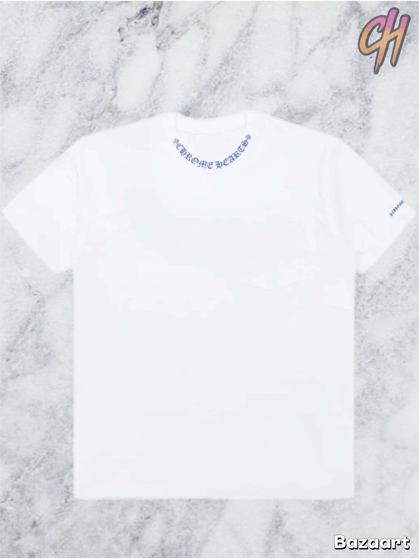 Chrome Hearts Blue Neck Logo White S/S T-Shirt - Men's Large