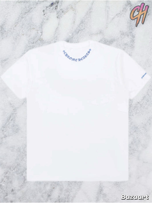 Chrome Hearts Blue Neck Logo White S/S T-Shirt - Men's Small