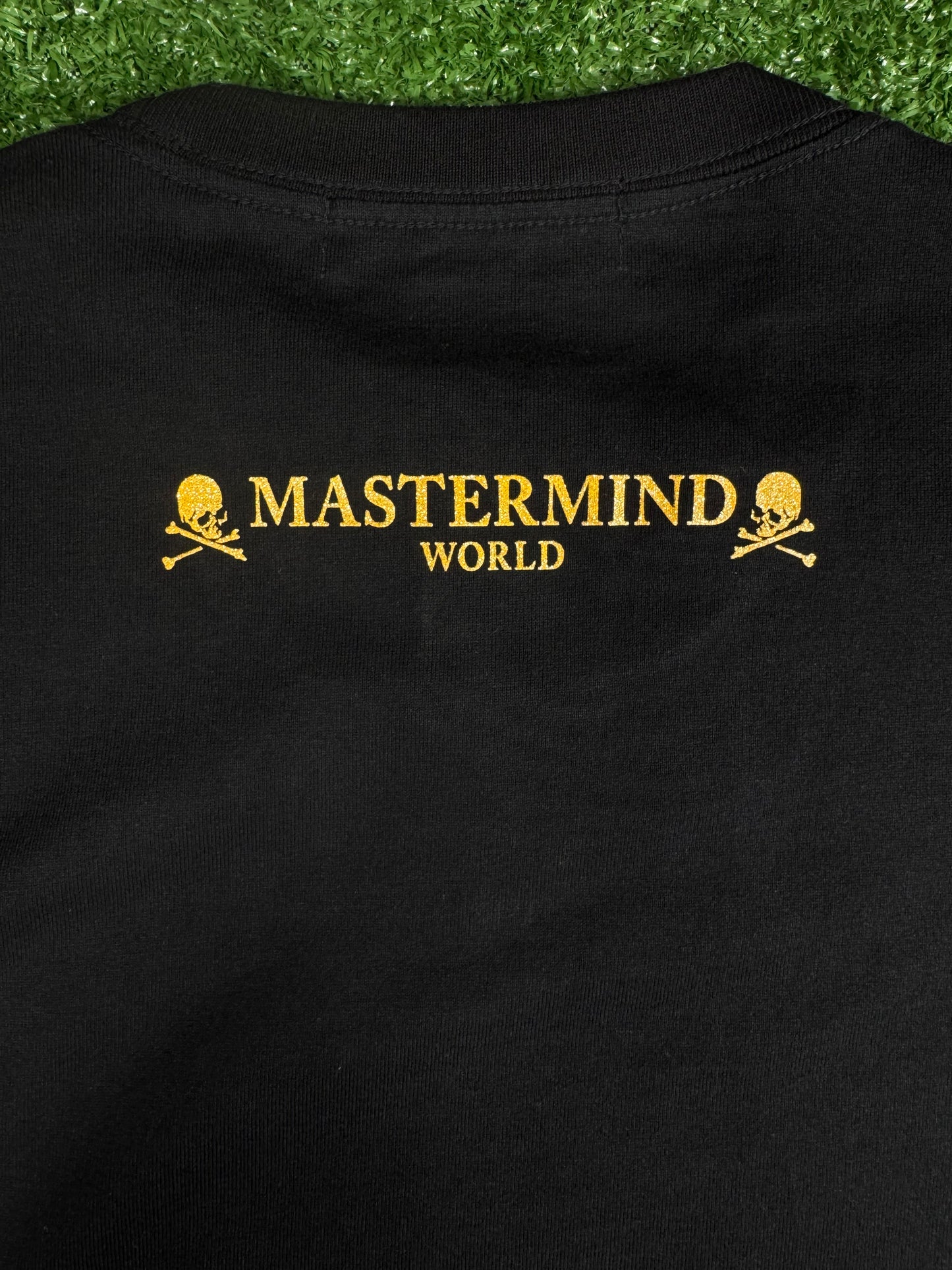 Mastermind World Gold Smiley Face Graphic Black T-Shirt Size Small
