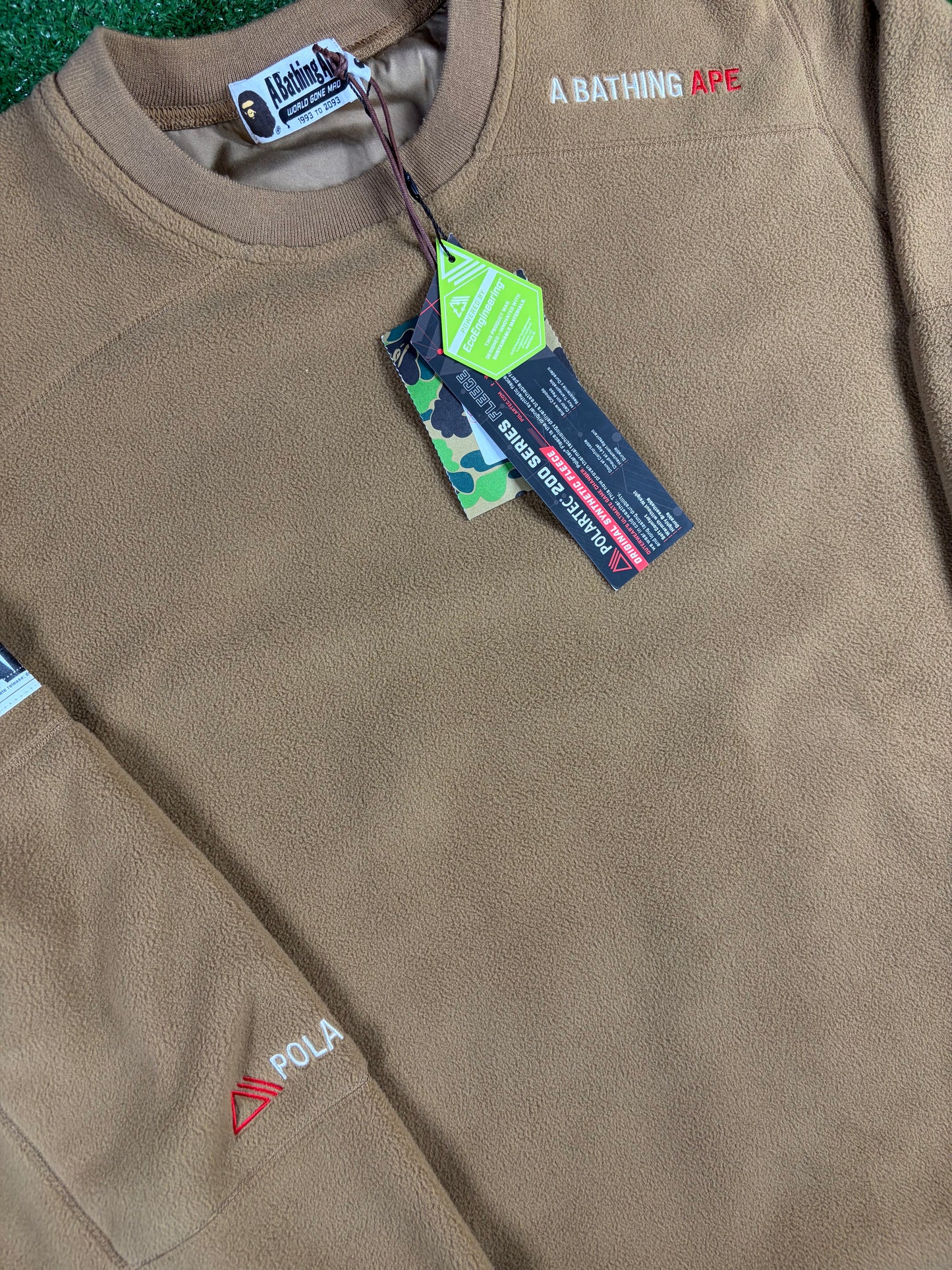 BAPE PolarTech Wide Fit Beige Crewneck Size Large
