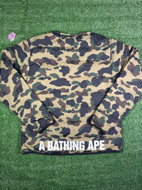 Bape 1st Camo Collarless Green Down Puffer Jacket Size XL
