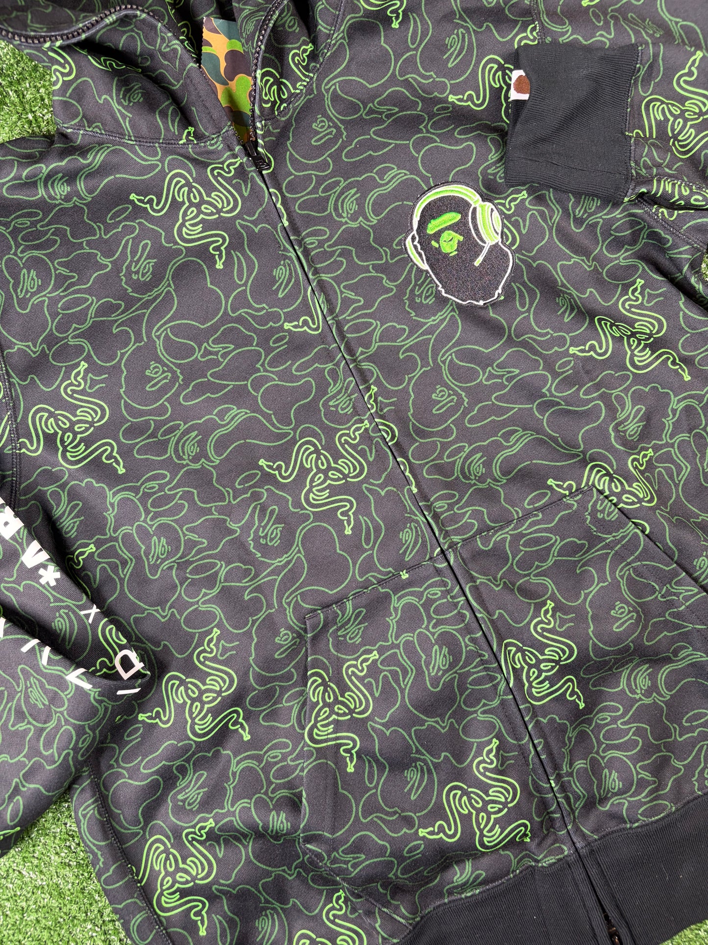 Bape X Razer Neon Camo Full-Zip Hoodie Size Large