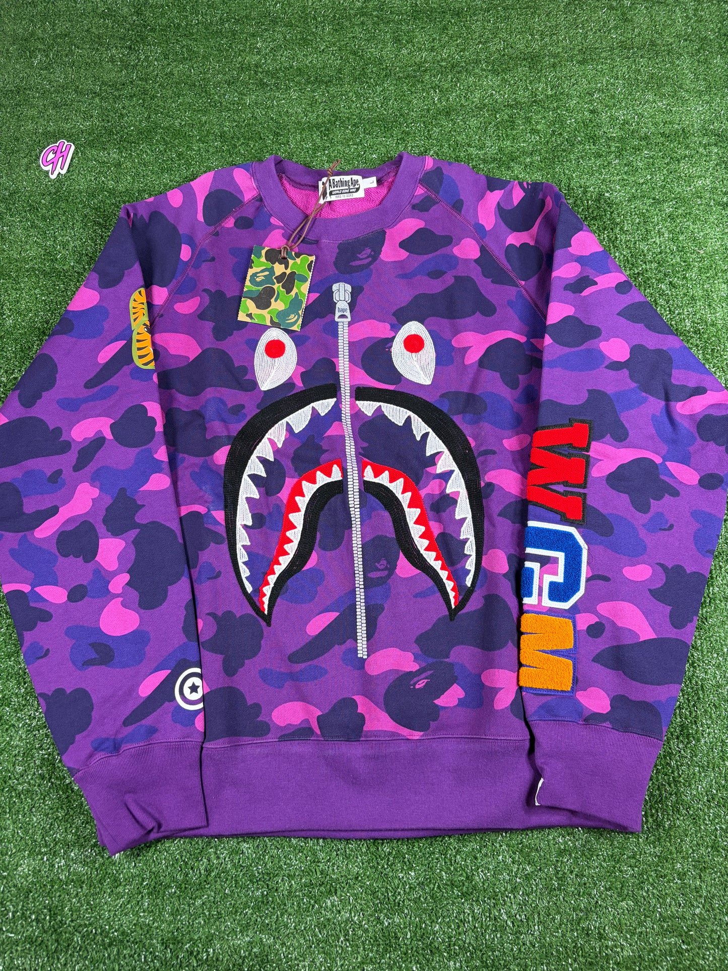 BAPE Color Camo Embroidery Shark Purple Crewneck Large