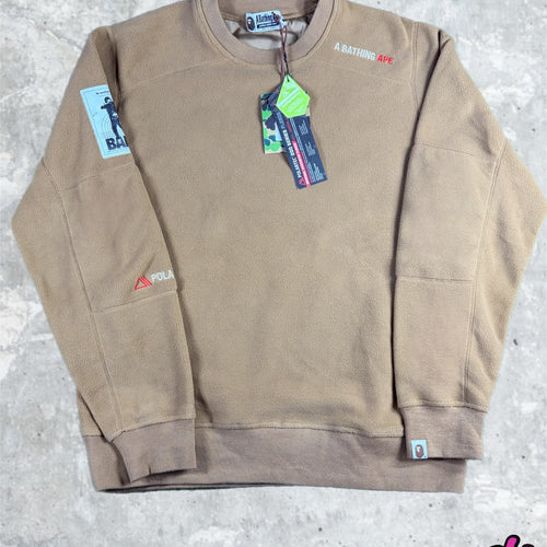 BAPE PolarTech Wide Fit Beige Crewneck Size Large