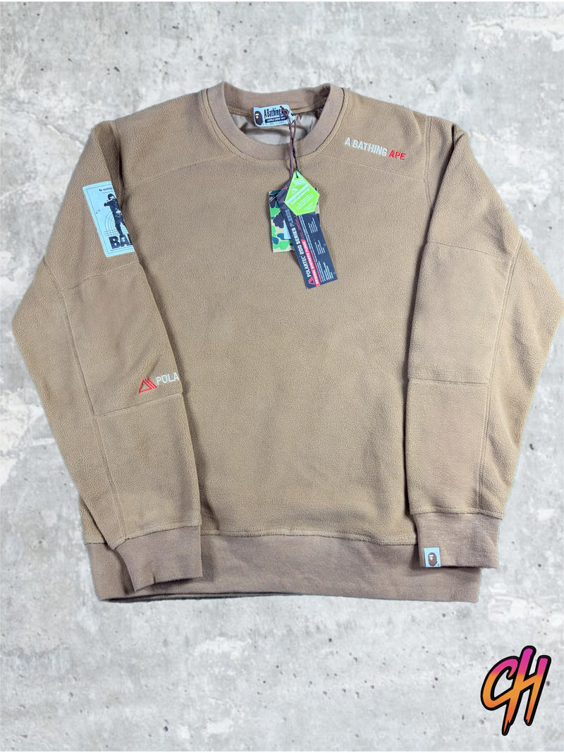 BAPE PolarTech Wide Fit Beige Crewneck Size Large