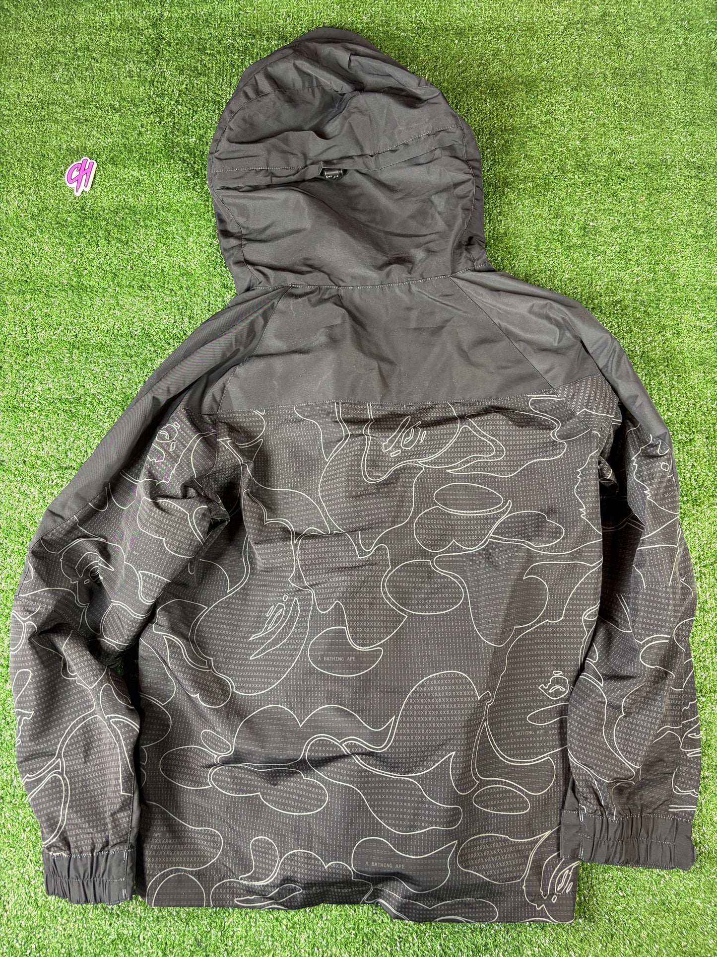 BAPE Text Code Camo Hooded Black Jacket Size Medium