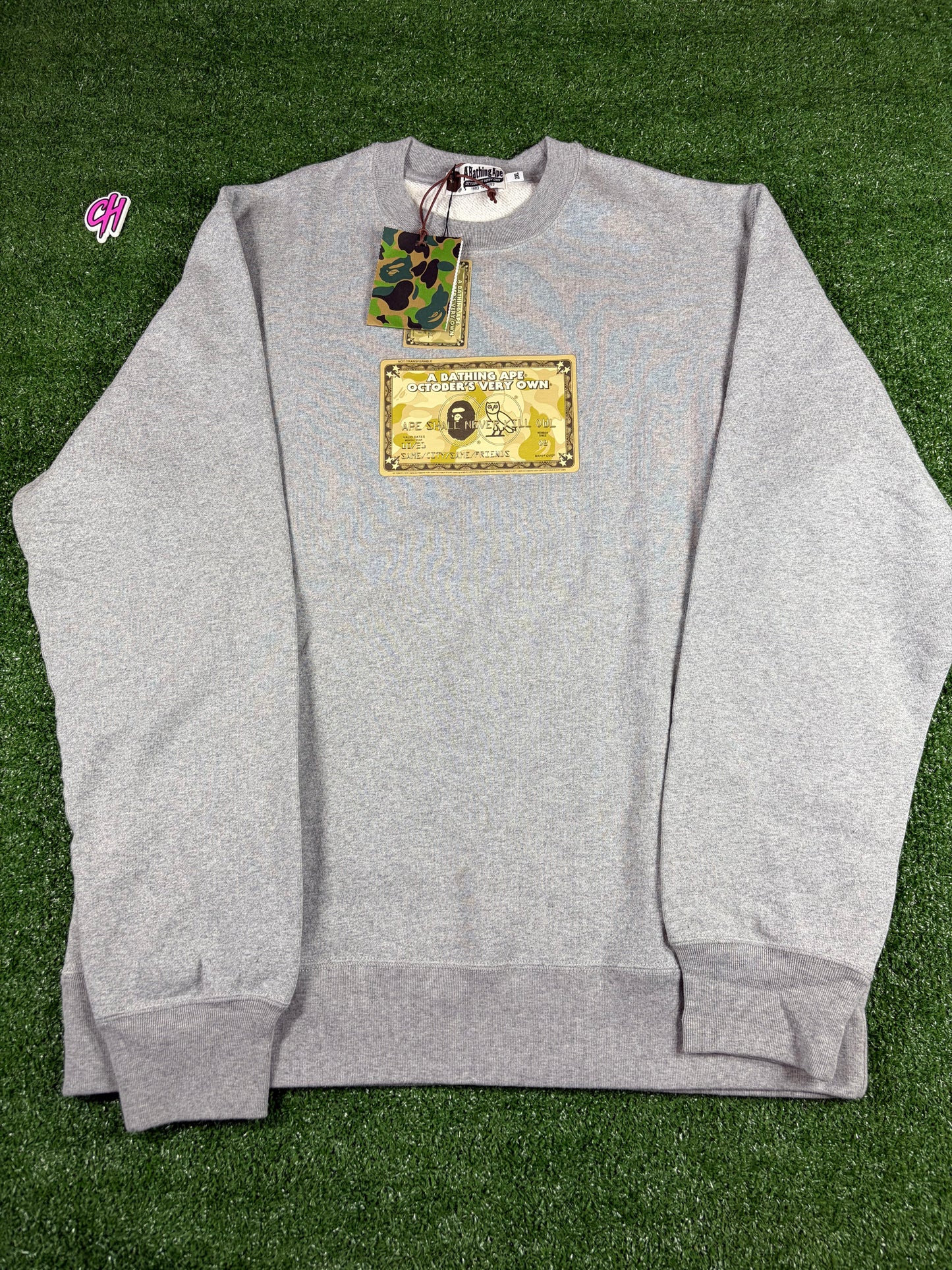 BAPE X OVO Gold Card Crewneck Sweater Size XL