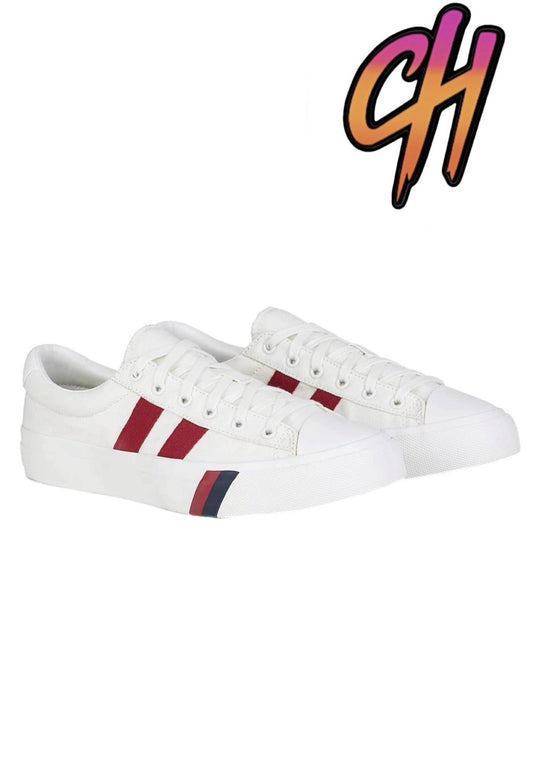 Pro-Keds Royal Plus Lace Up White Red Canvas Shoes Sneaker