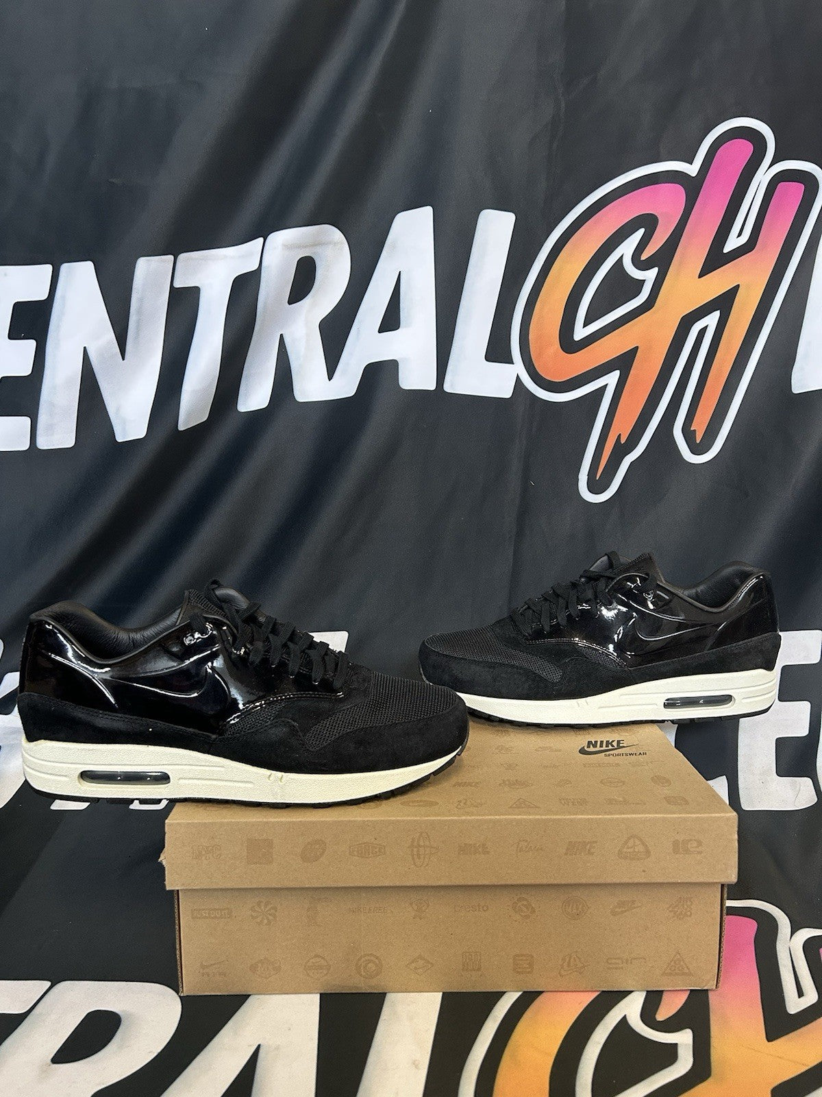 Size 10.5M / 12W - Nike Air Max 1 VT QS Black Patent