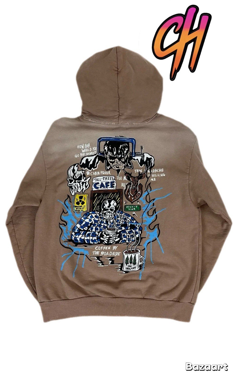 Warren Lotas ‘Roadside Coffee’ Distressed Brown Pullover Hoodie