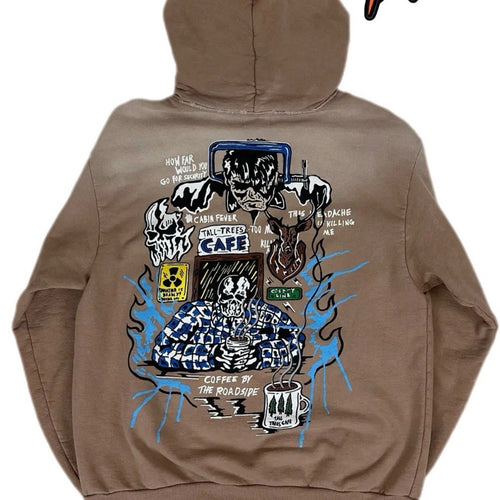 Warren Lotas ‘Roadside Coffee’ Distressed Brown Pullover Hoodie