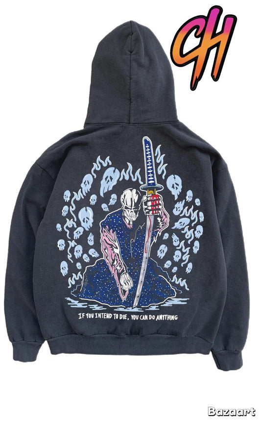 Warren Lotas ‘Blue Skulls’ Stone Washed Pullover Hoodie