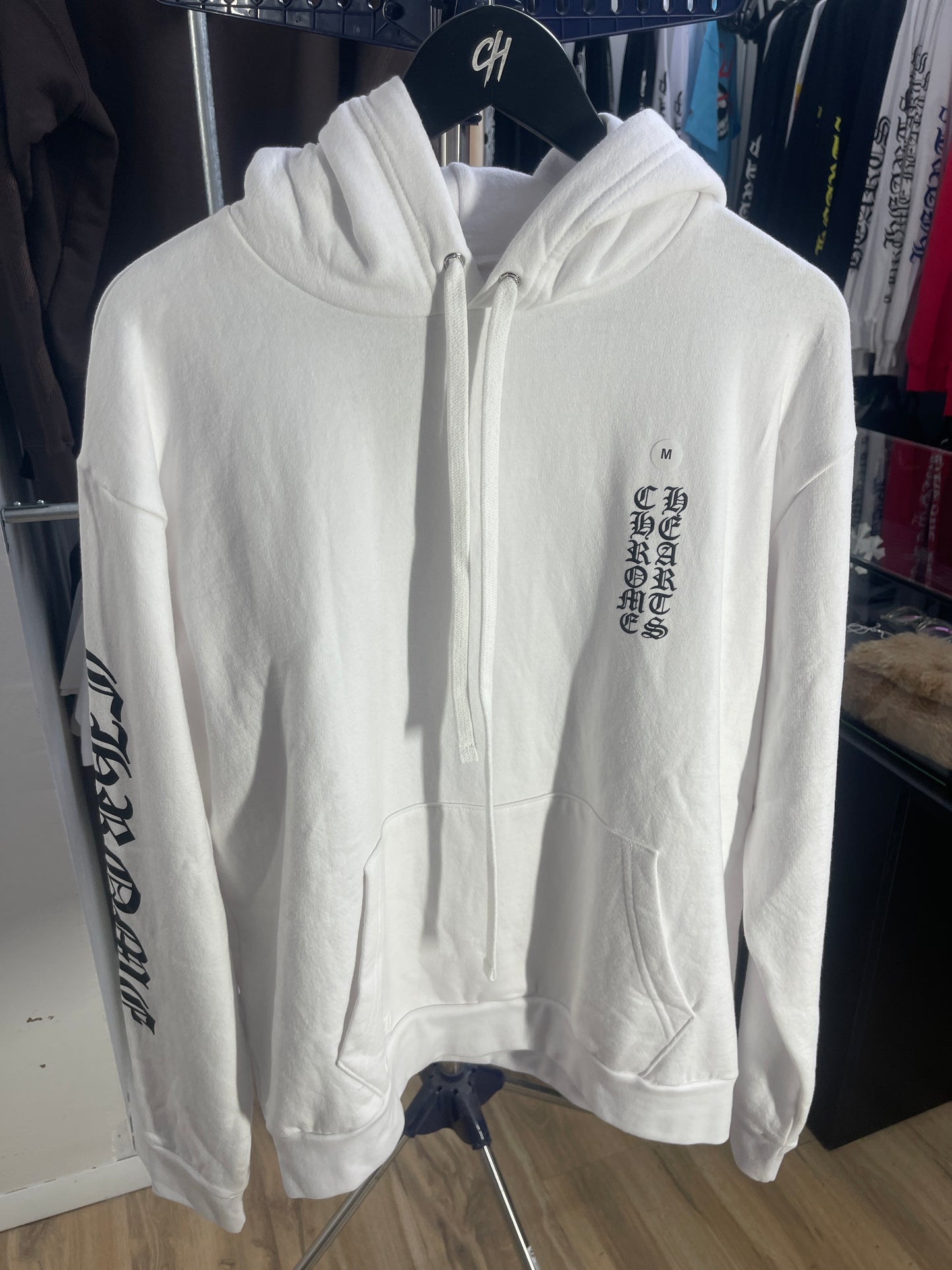 Chrome Hearts Vertical Logo Pullover Hoodie - White - Size Medium