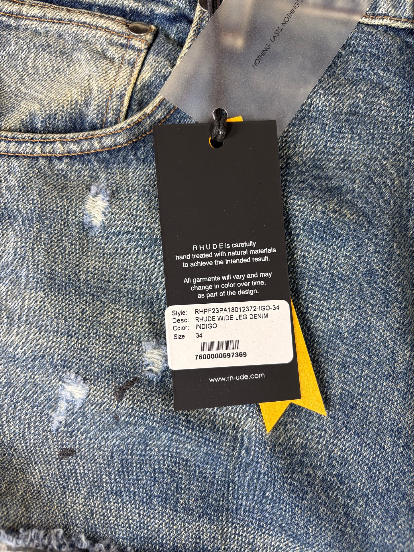 RHUDE Authentic Wide Leg Denim Indigo Jeans Mens Size 34 MSRP:$795.00