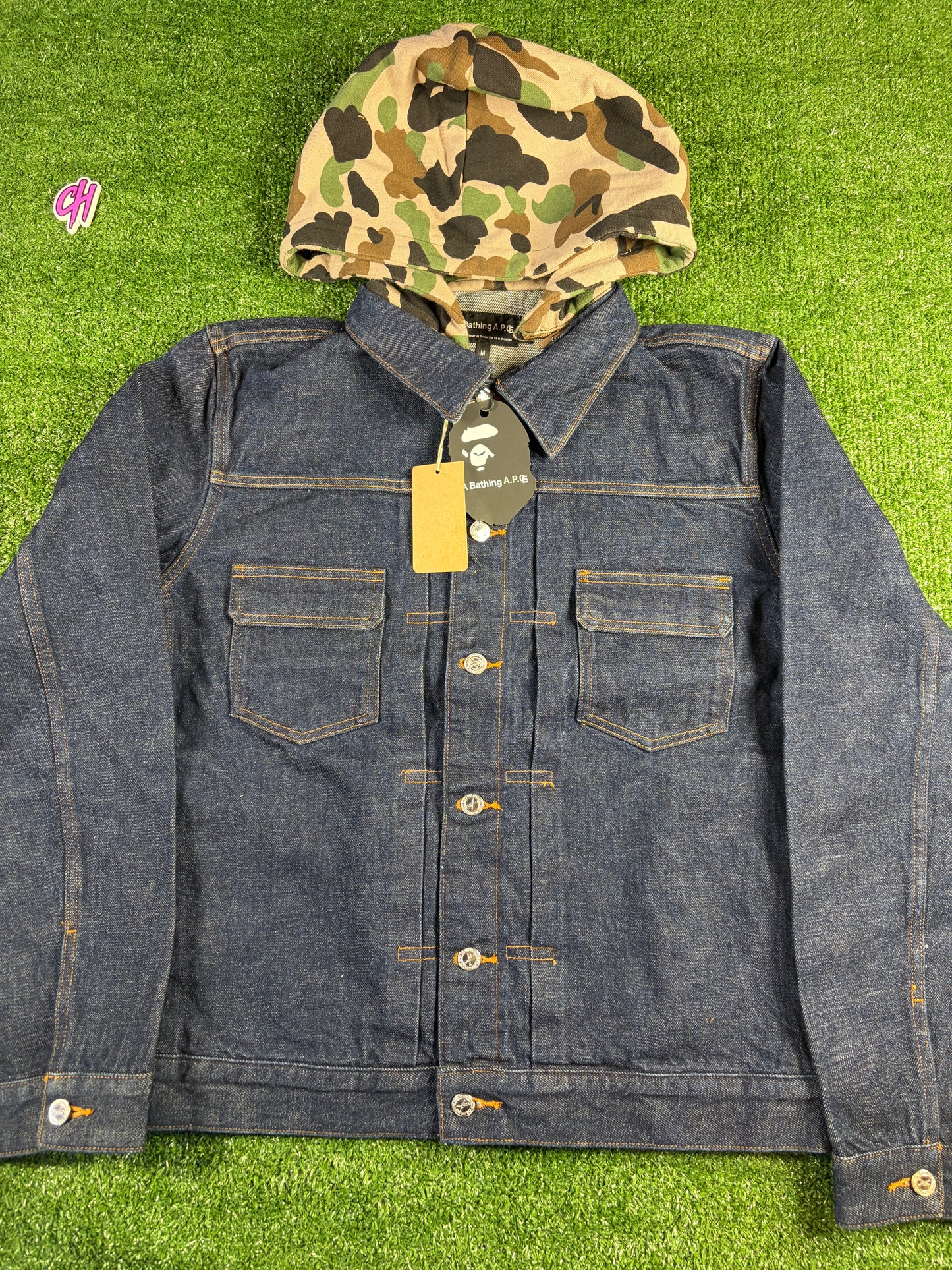 Bape APC 1st Camo Hooded Denim Jacket Size XL