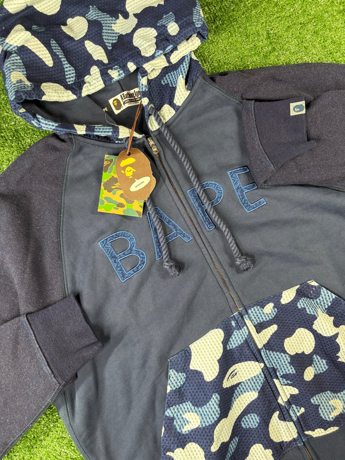 Bape X Sashiko Navy Camo Relaxed Full-Zip Hoodie Size Large