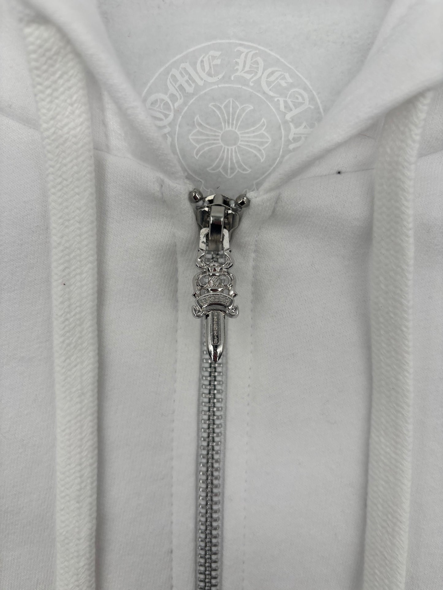 Chrome Hearts Blue Vertical Logo White Zip-Up Hoodie Size Small