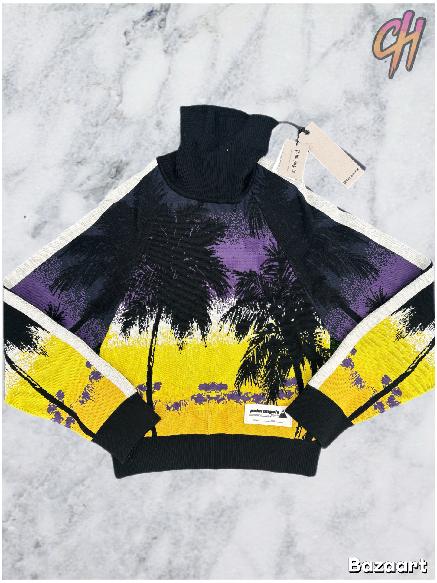 Palm Angels Womens Sunset Turtleneck Sweater Purple Black Size Small