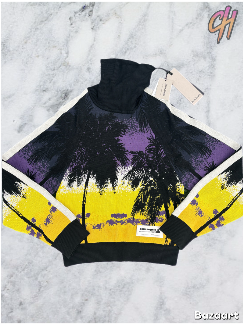 Palm Angels Womens Sunset Turtleneck Sweater Purple Black Size Large