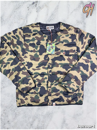 Bape 1st Camo Collarless Green Down Puffer Jacket Size XL