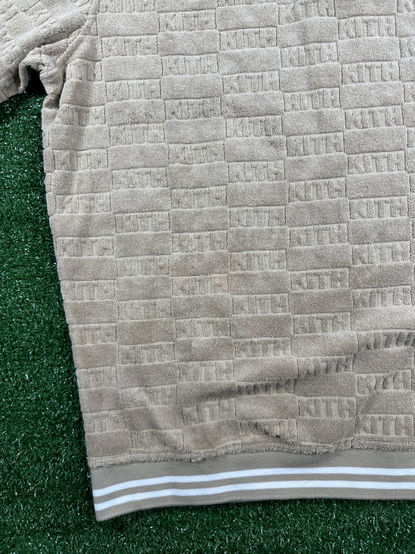 Kith Graham Velour Beige Men's Polo Shirt (STAINED) - Size Small