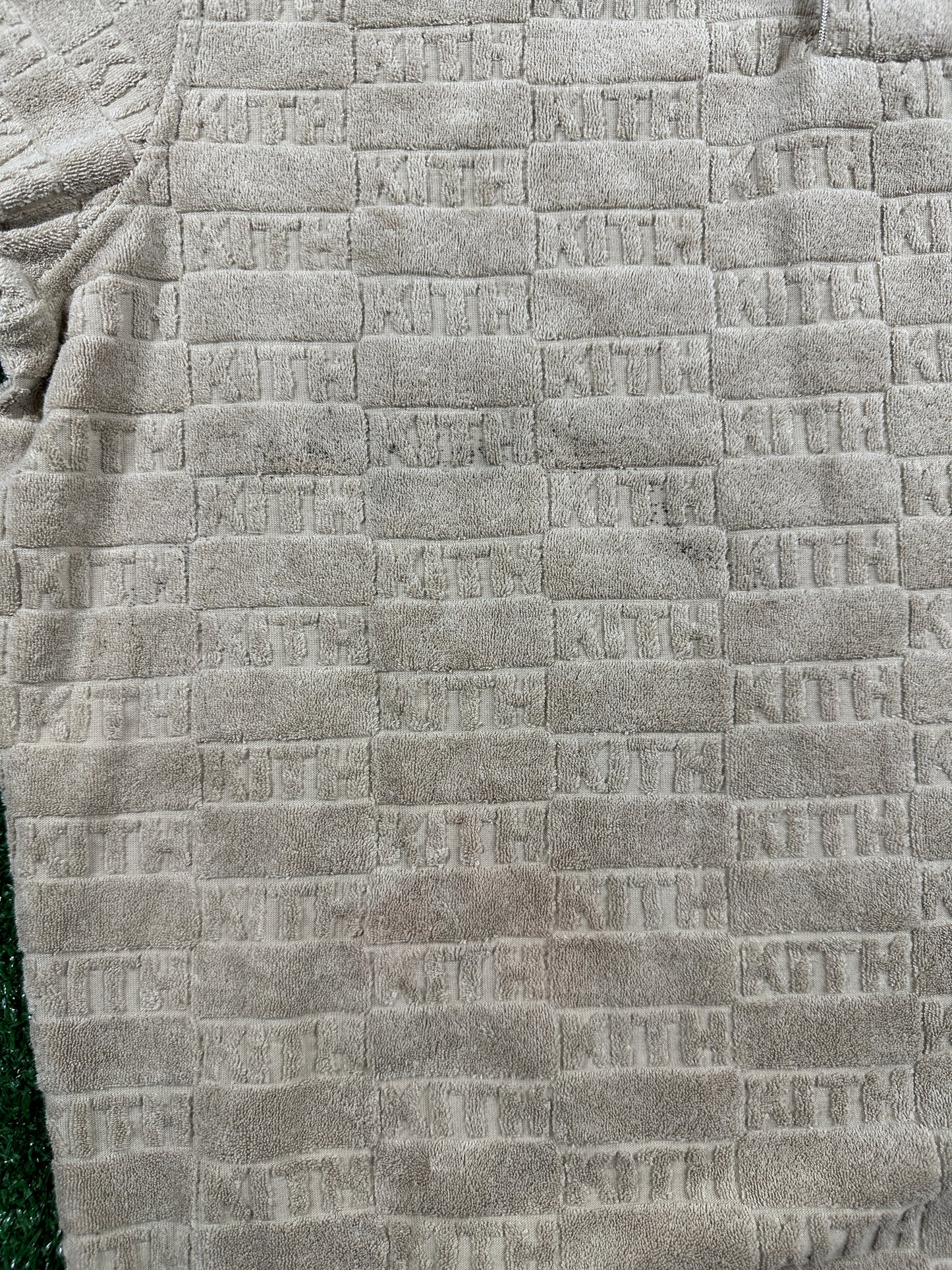 Kith Graham Velour Beige Men's Polo Shirt (STAINED) - Size Small