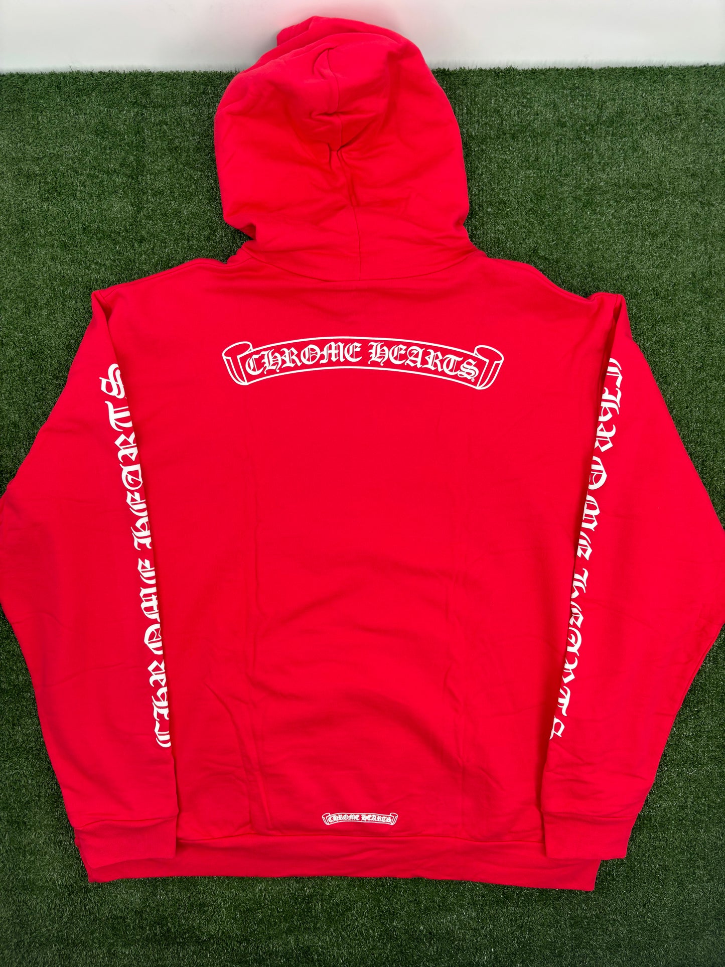 Chrome Hearts "Scroll Logo" Red Pullover Hoodie Size XXL