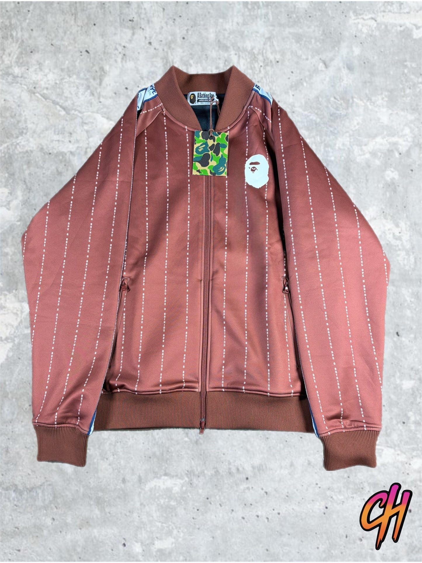 BAPE Text Stripe Full-Zip Brown Jersey Top Size Large