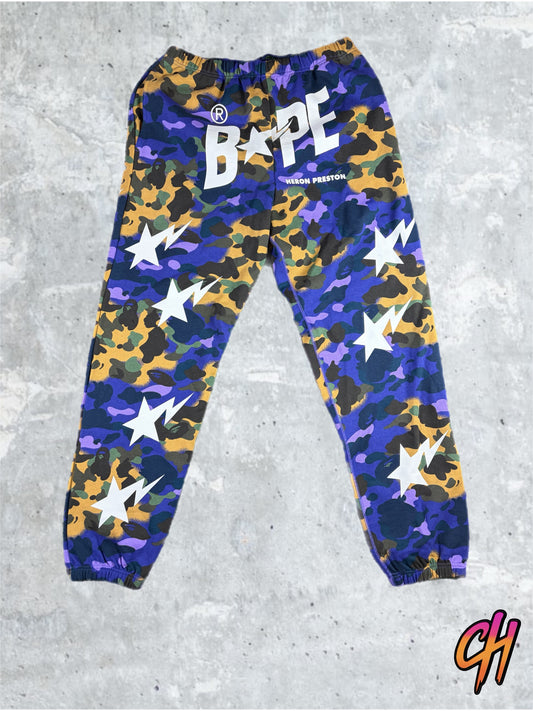 BAPE x Heron Preston Mix 1st Camo Purple Sweatpants XXL