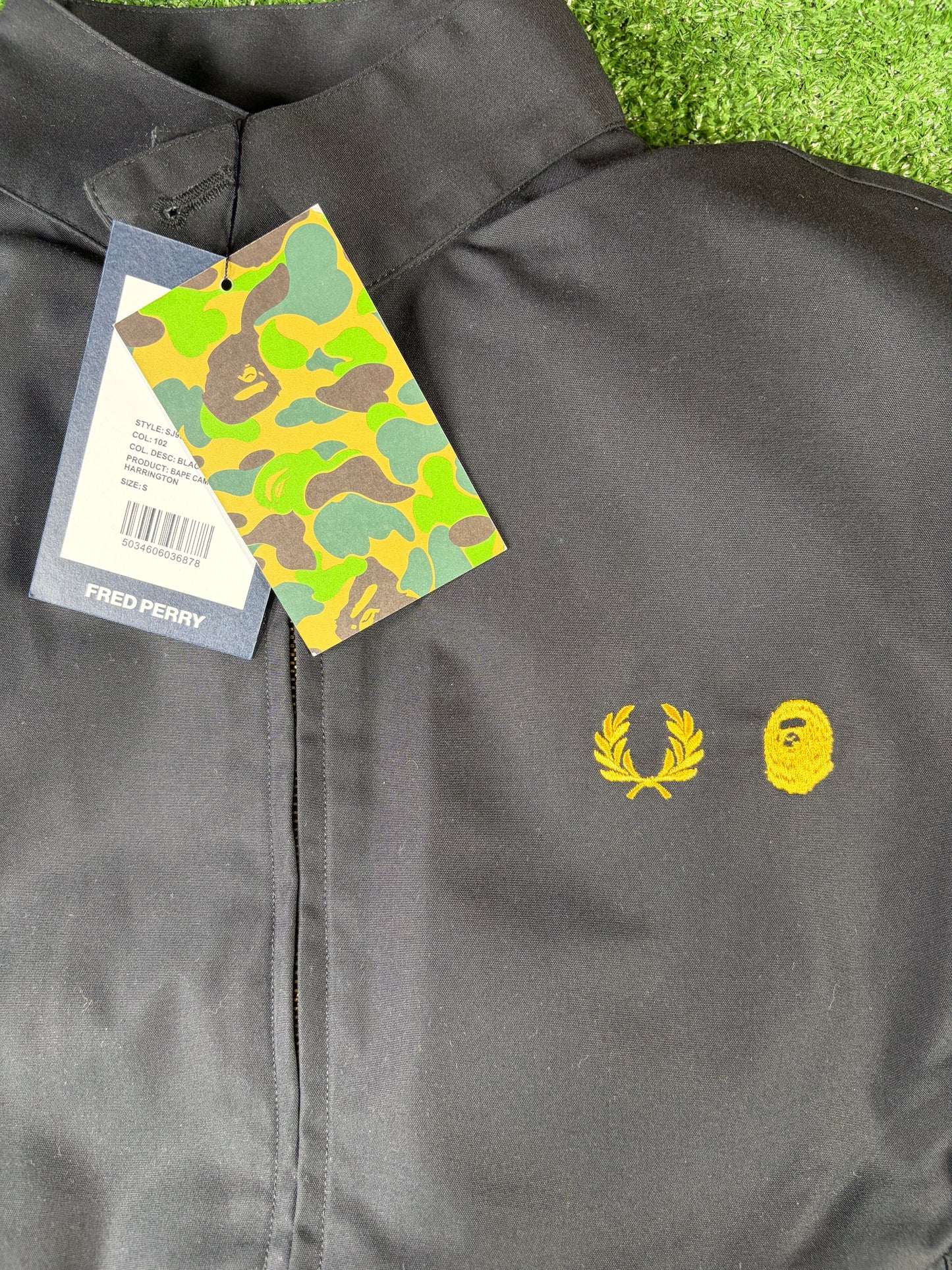 Bape X Fred Perry Black Harrington Jacket Size Large